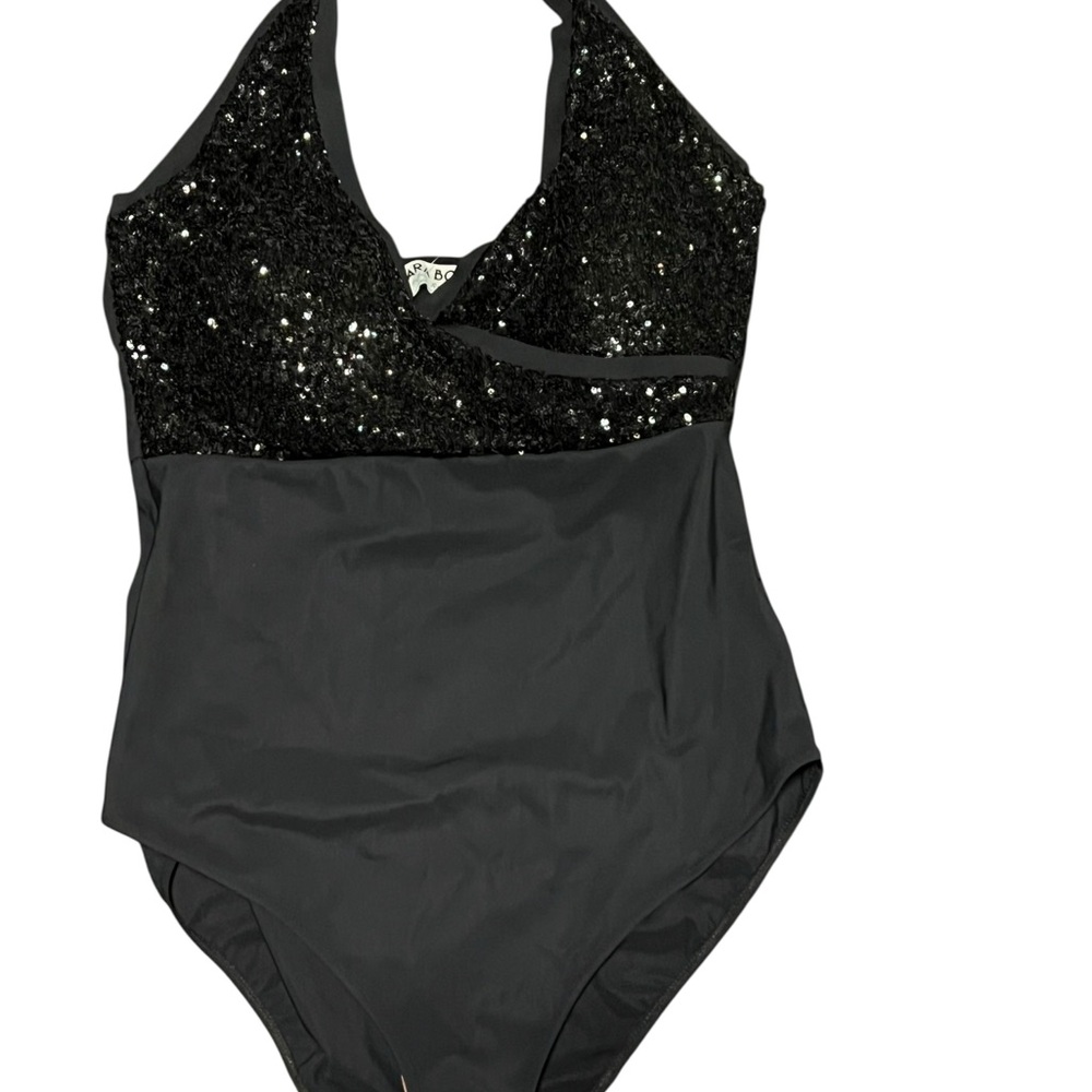 $394 NWT Chiara Boni black sequin halter swimsuit One-Piece Swimsuit 32” PTP